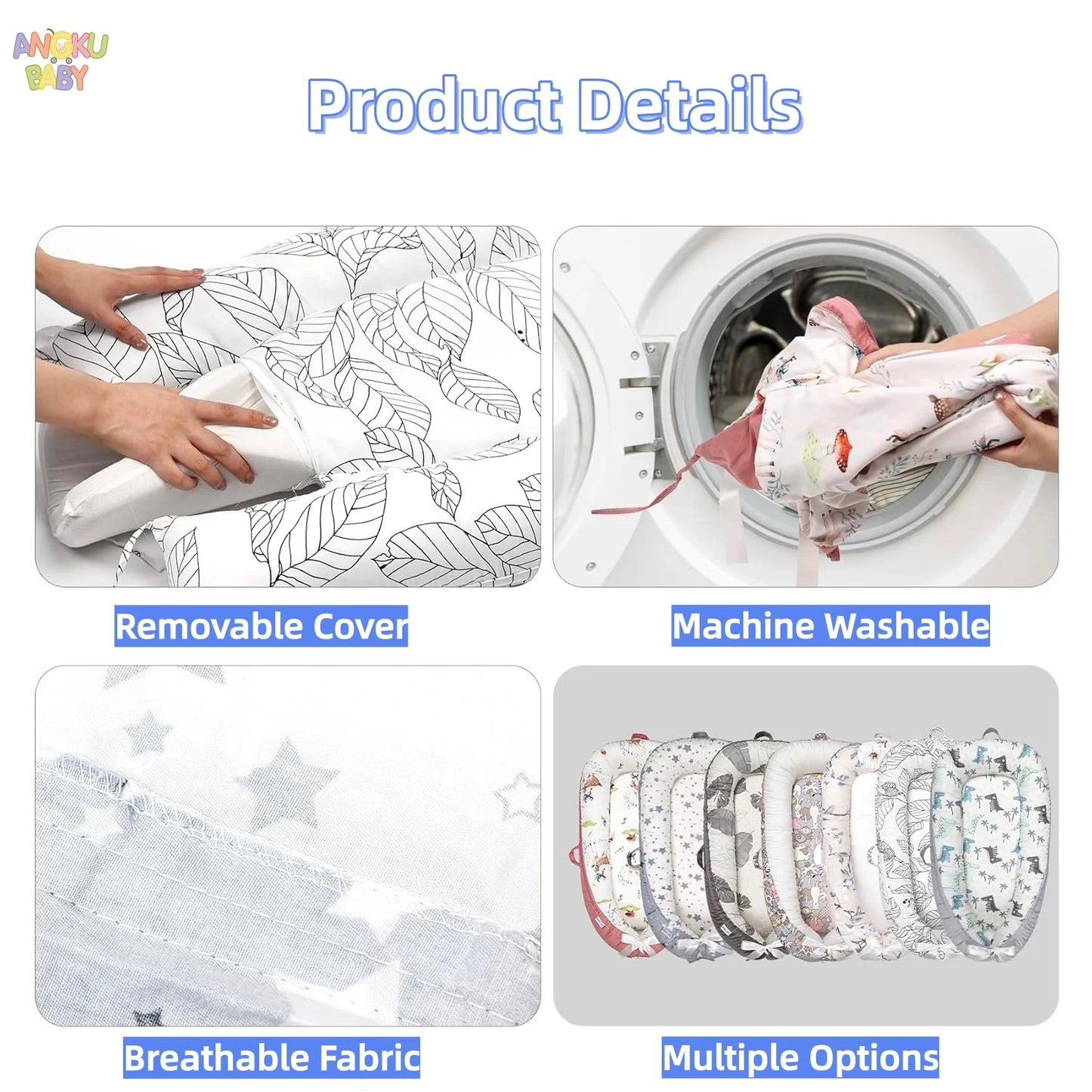 Detachable Baby Nest for Newborn 0-12 Months 100% Cotton Infant Nest for Boys & Girls Breathable Baby Lounger fit Home & Travel