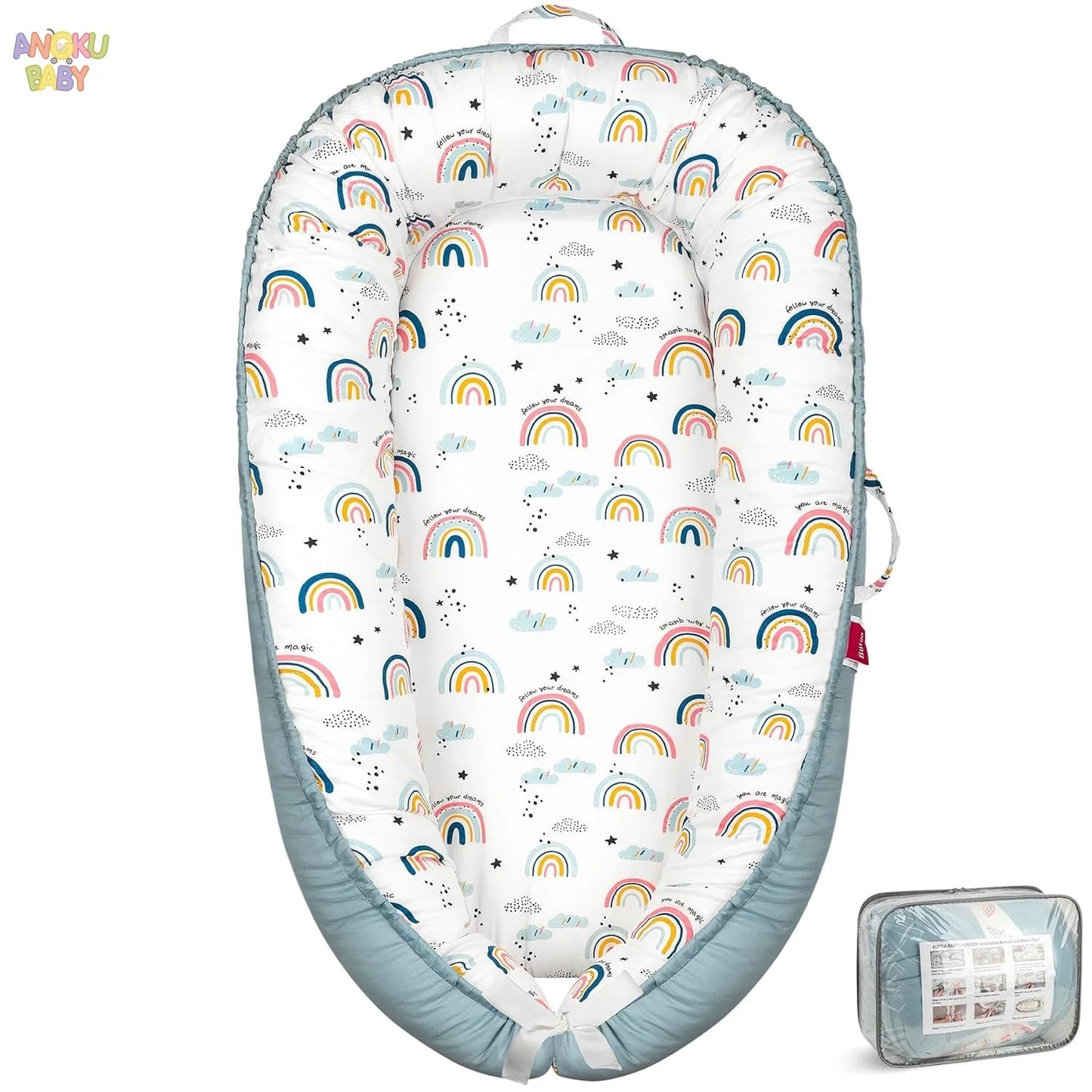 Detachable Baby Nest for Newborn 0-12 Months 100% Cotton Infant Nest for Boys & Girls Breathable Baby Lounger fit Home & Travel