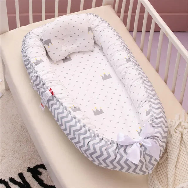 85*50cm Baby Nest Bed with Pillow Portable Crib Travel Bed Infant Toddler Cotton Cradle for Newborn Baby Bed Bassinet Bumper