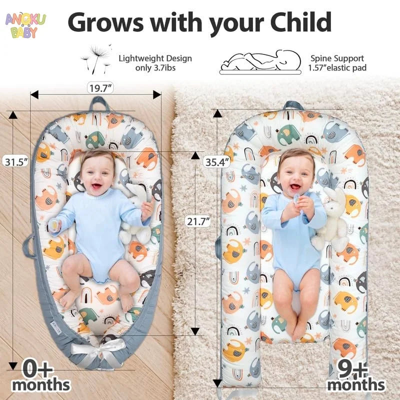 Detachable Baby Nest for Newborn 0-12 Months 100% Cotton Infant Nest for Boys & Girls Breathable Baby Lounger fit Home & Travel